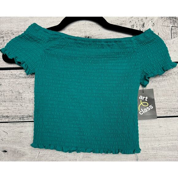 NWT Girl's Art Class Teal Green Smocked Short Sleeve Top - S (6/6X) - Picture 1 of 2